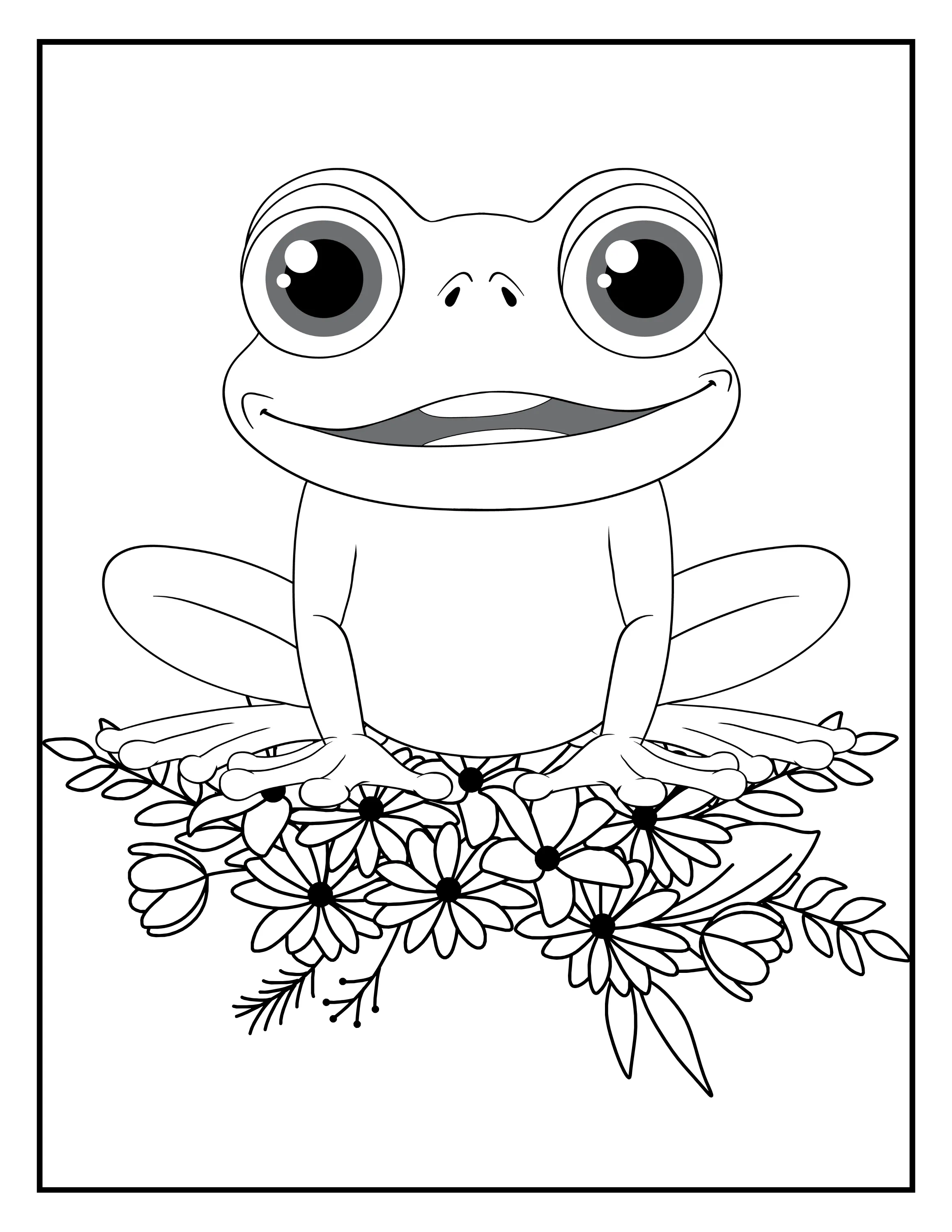 Frog Flower Magic: Adult Coloring Book Pages Printable, Digital Coloring Book PDF for All Ages