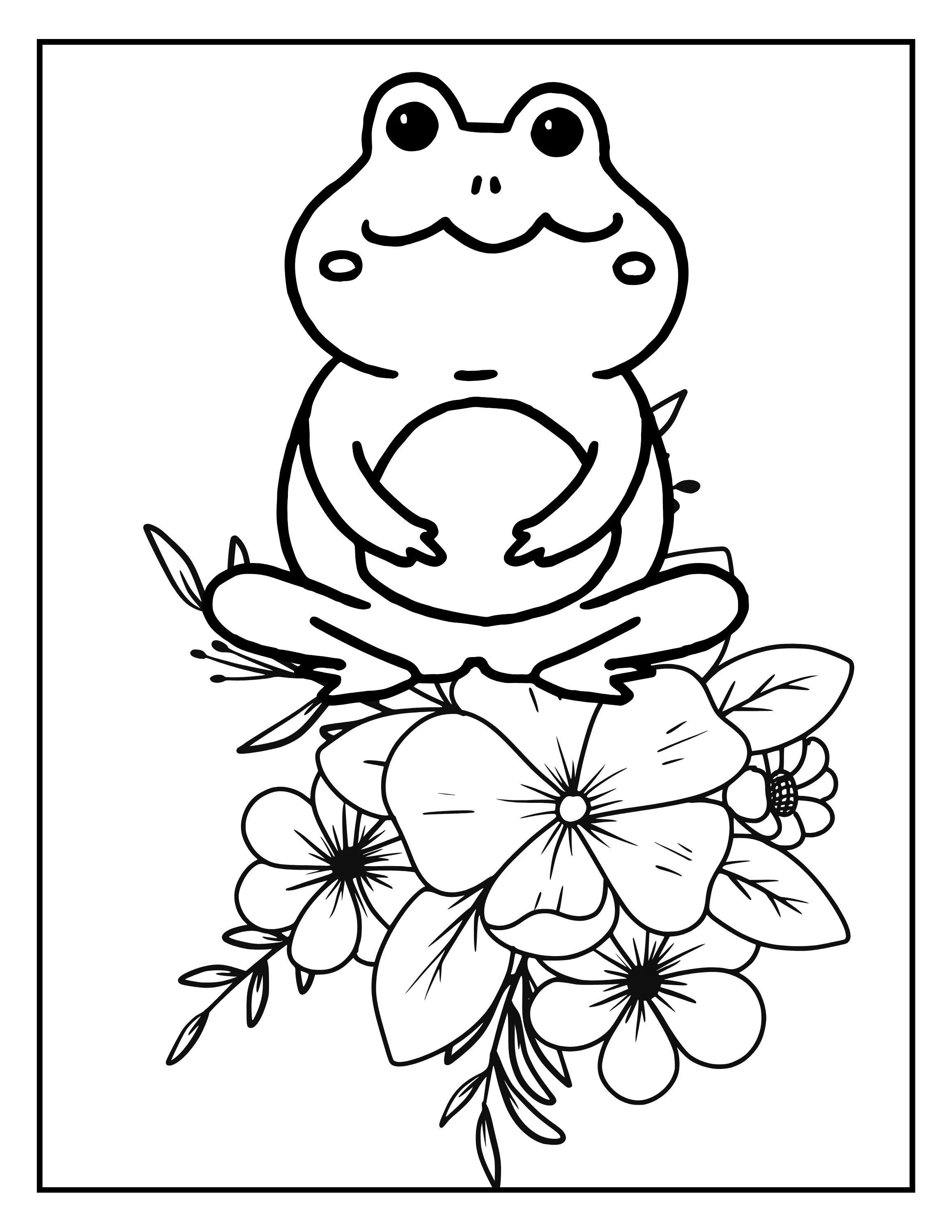 Frog Flower Magic: Adult Coloring Book Pages Printable, Digital Coloring Book PDF for All Ages