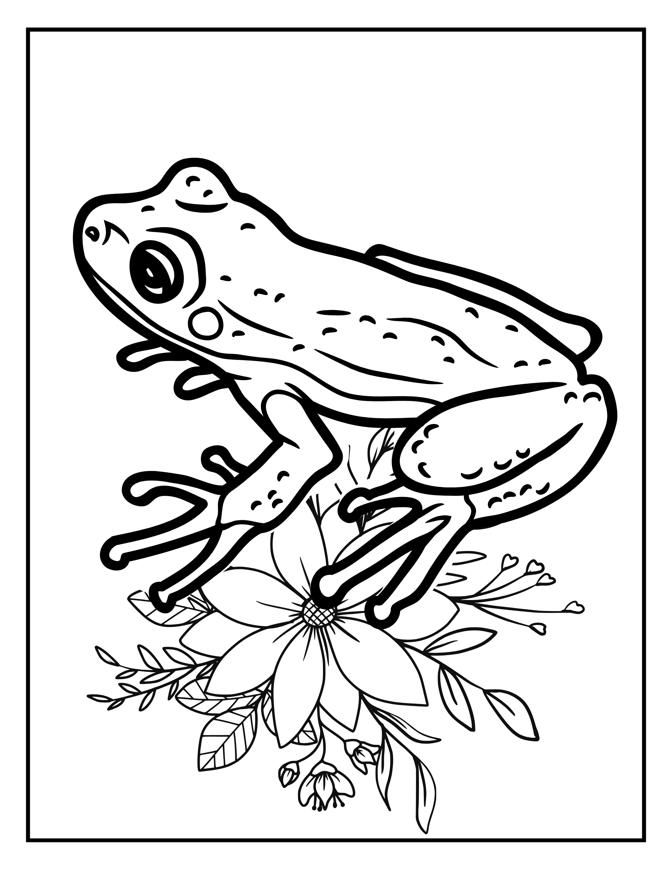 Frog Flower Magic: Adult Coloring Book Pages Printable, Digital Coloring Book PDF for All Ages