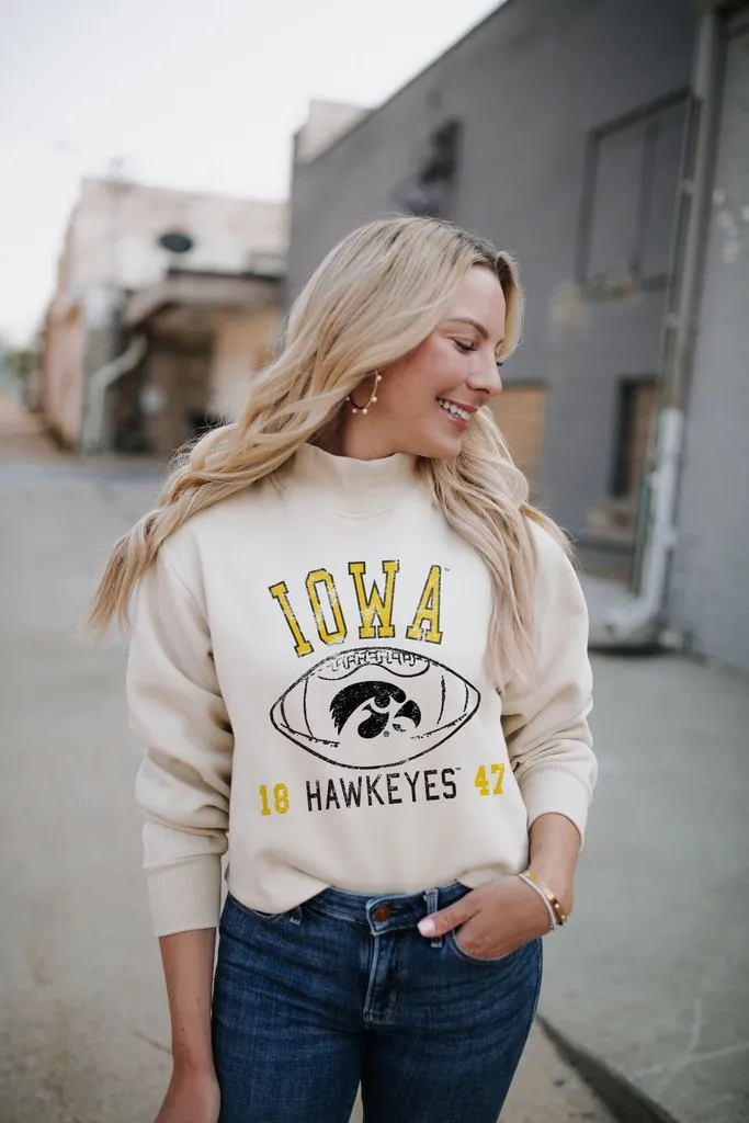 Gameday Social - Hawkeyes Hand Drawn Football Ivory Mock Neck