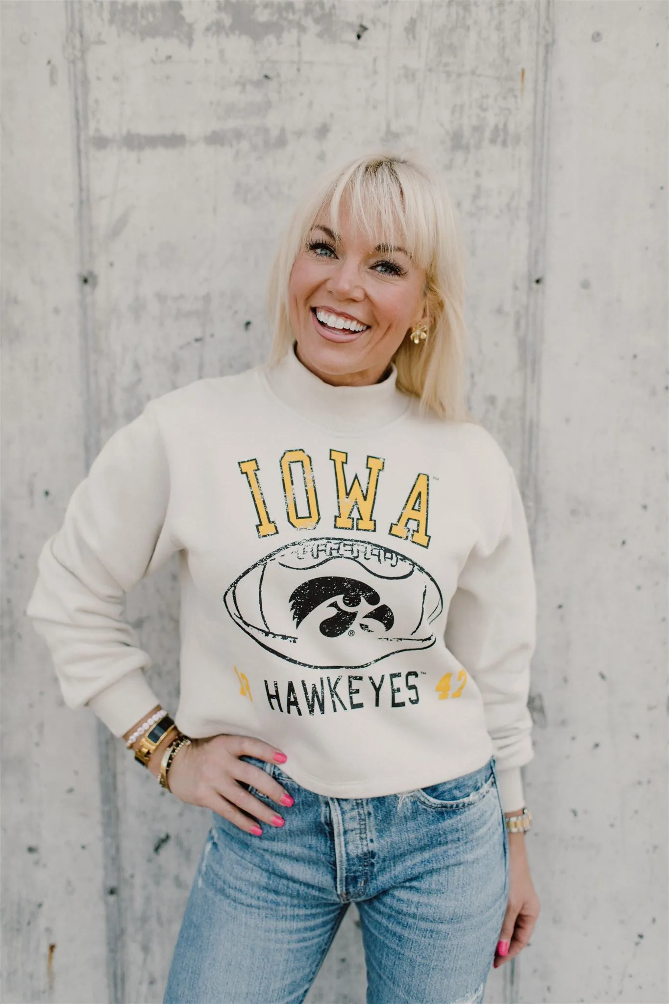 Gameday Social - Hawkeyes Hand Drawn Football Ivory Mock Neck