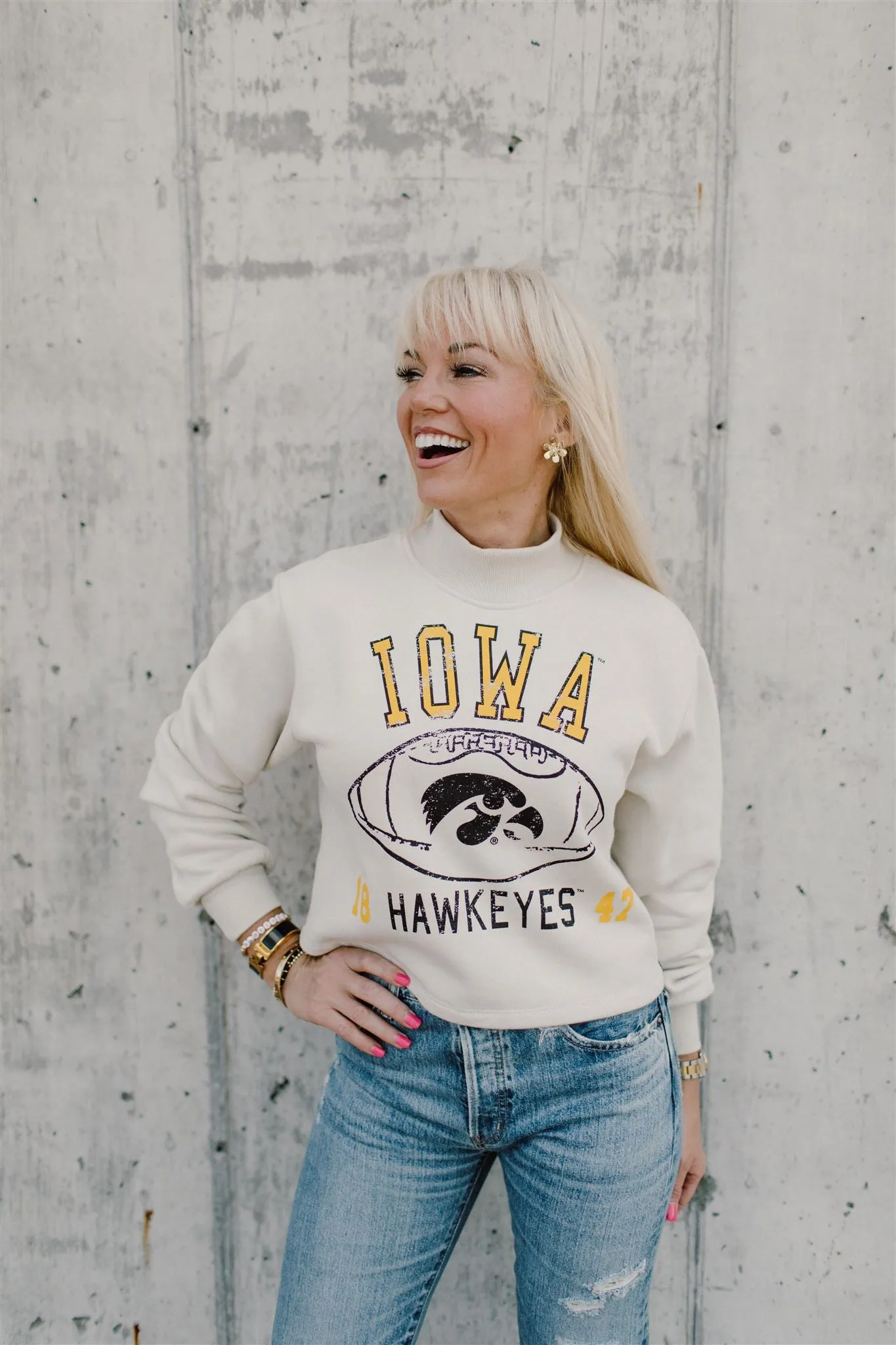 Gameday Social - Hawkeyes Hand Drawn Football Ivory Mock Neck