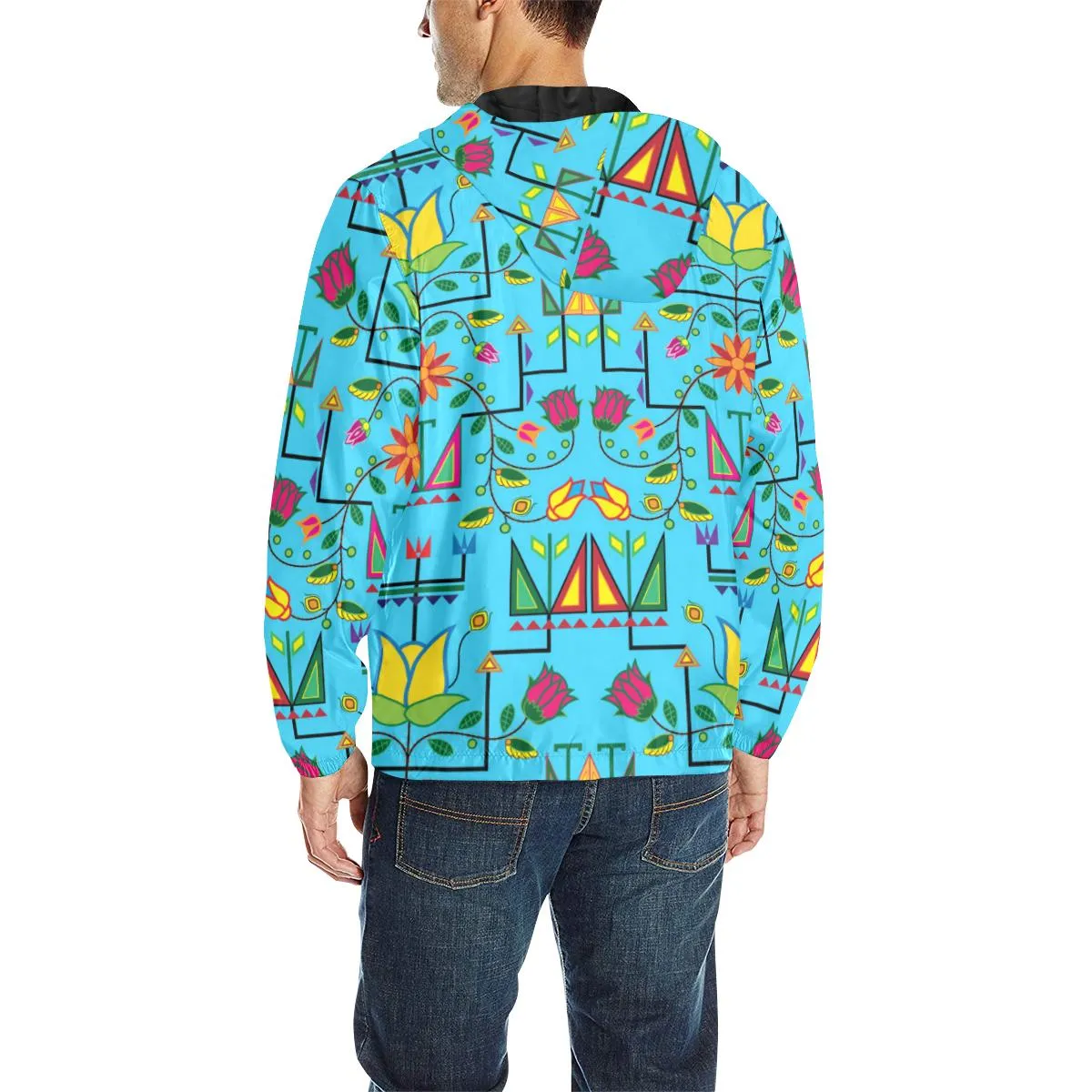 Geometric Floral Summer - Sky Blue Unisex Quilted Coat