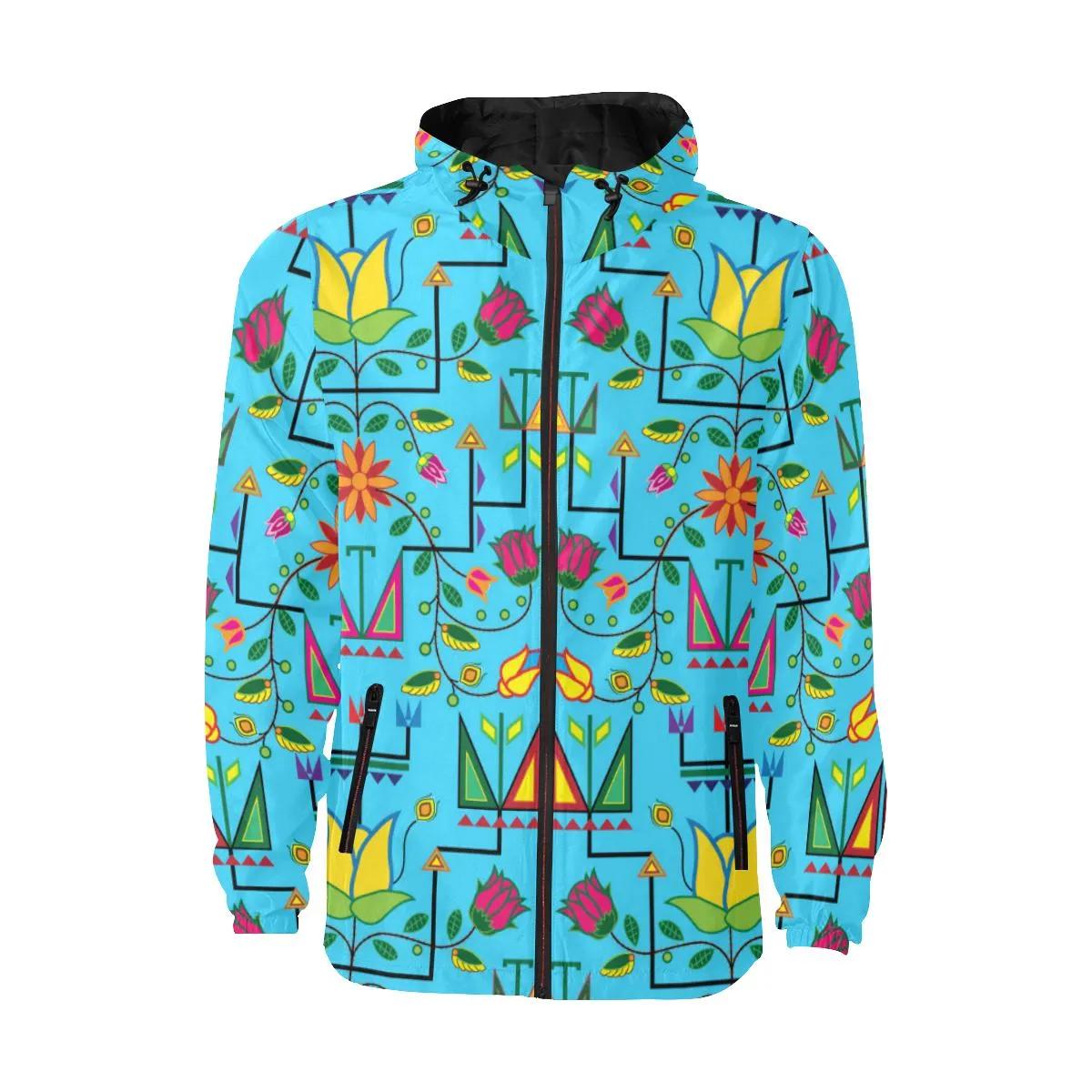 Geometric Floral Summer - Sky Blue Unisex Quilted Coat