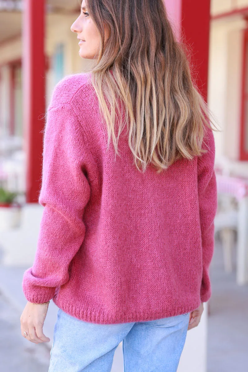 Gilet en mailles bois de rose boutons nacrés