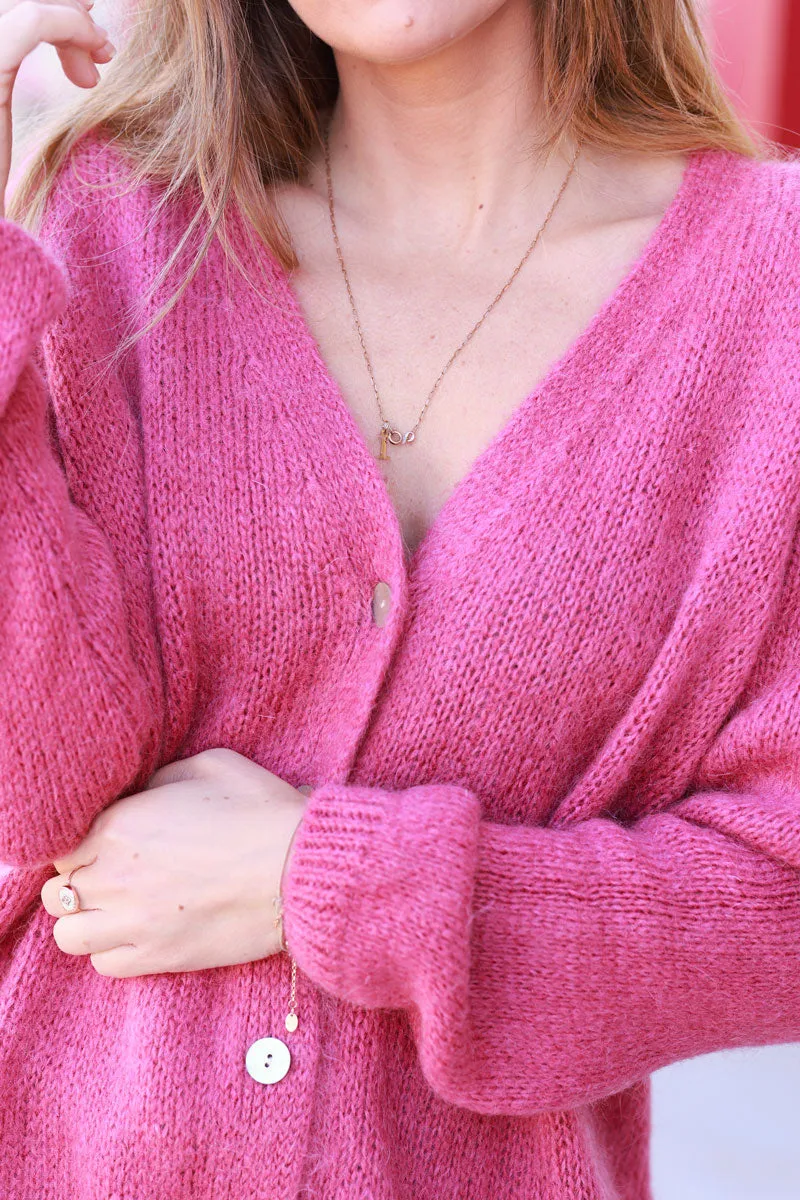 Gilet en mailles bois de rose boutons nacrés