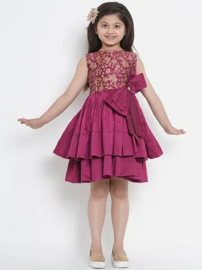 Girl's Burgundy Printed Fit And Flare Dress  - NOZ2TOZ KIDS