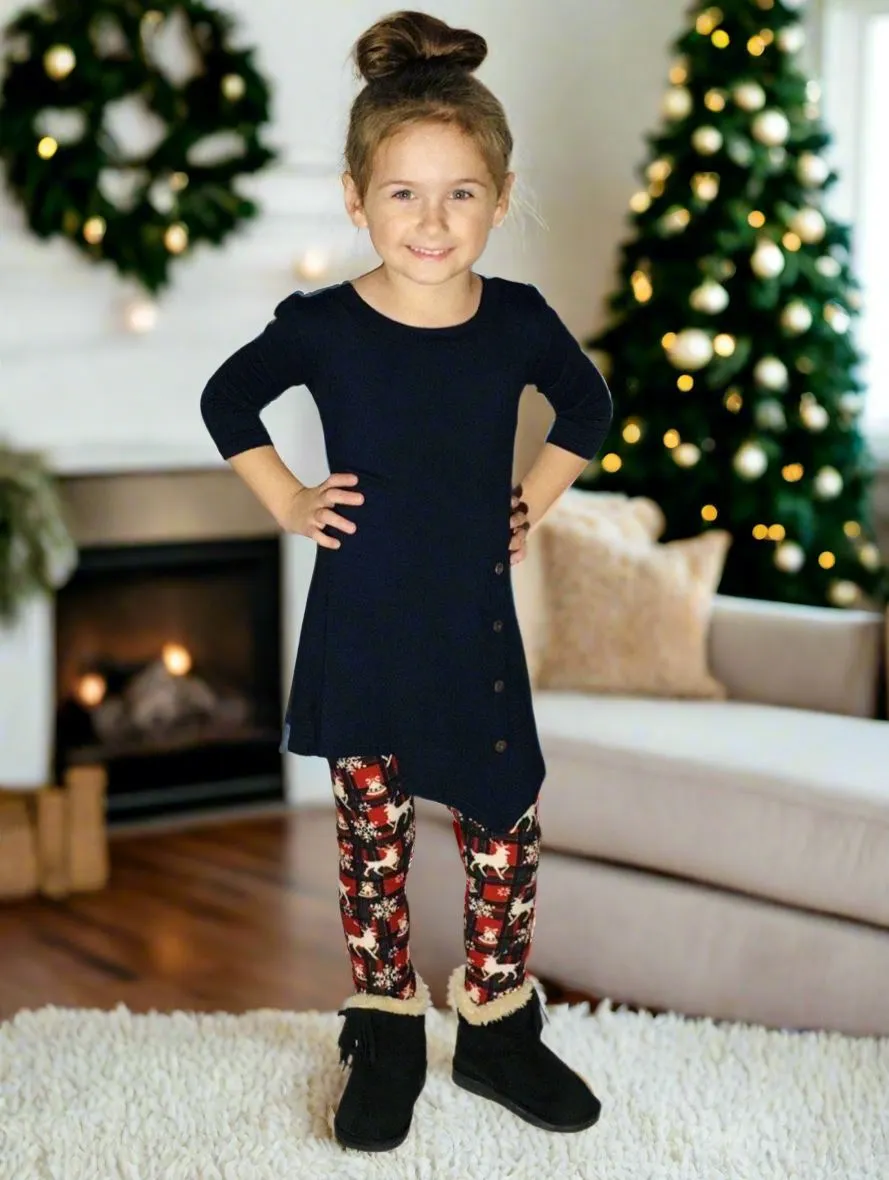 Girls Christmas Snowflake Leggings, Kids Yoga Pants, Sizes S/L, No-Roll Waist, Red/White