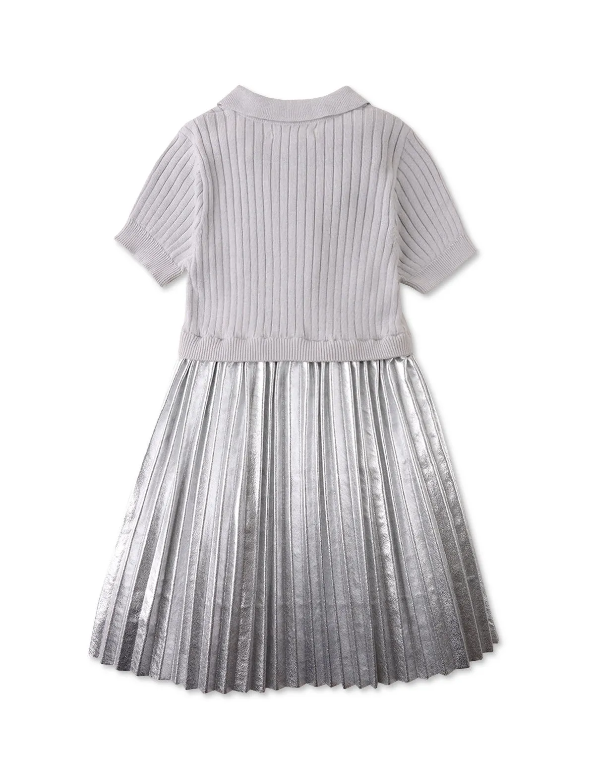 GIRLS KNITTED BODICE DRESS WITH METALLIC PLEATED SKIRT