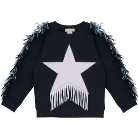 Girls Navy Star Fringe Sweater