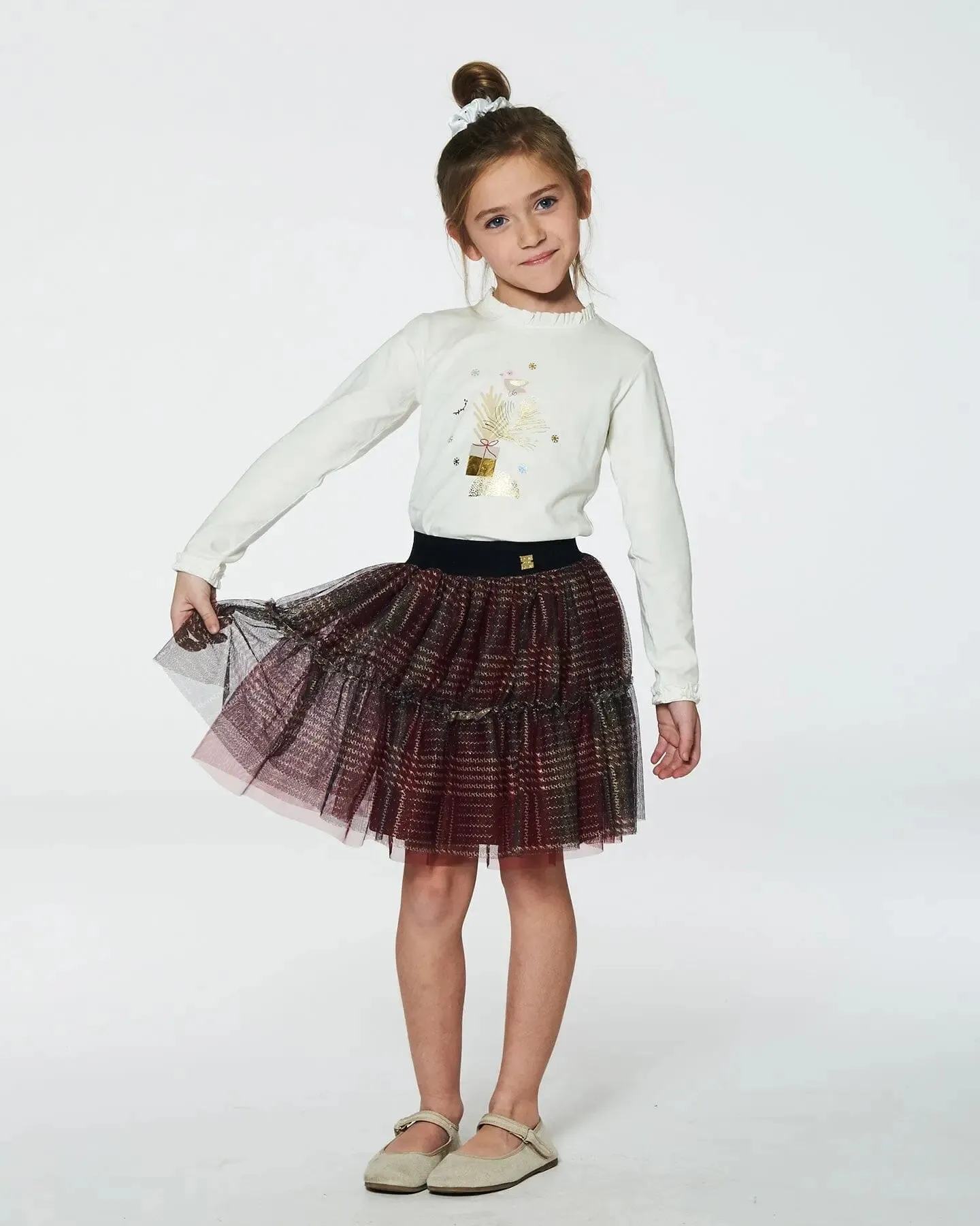 Glittering Tulle Skirt Red Plaid