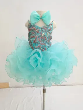 Glitzy Beaded Bodice Little Girls Mint Cupcake Pageant Dress