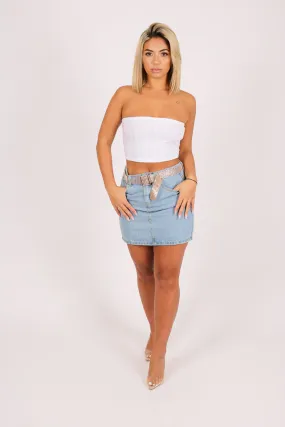 Glitzy Denim Mini Skirt With Diamante Belt