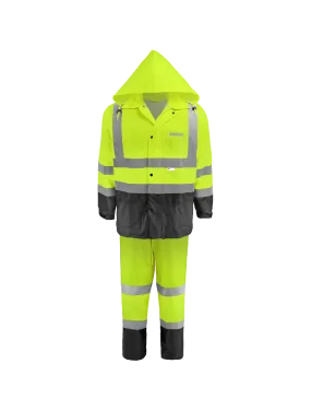 Global Glove & Safety FrogWear® HV High-Visibility Yellow/Green Two-Piece Rain Suit Polyurethane Coated 150D Oxford Polyester - GLO-1590