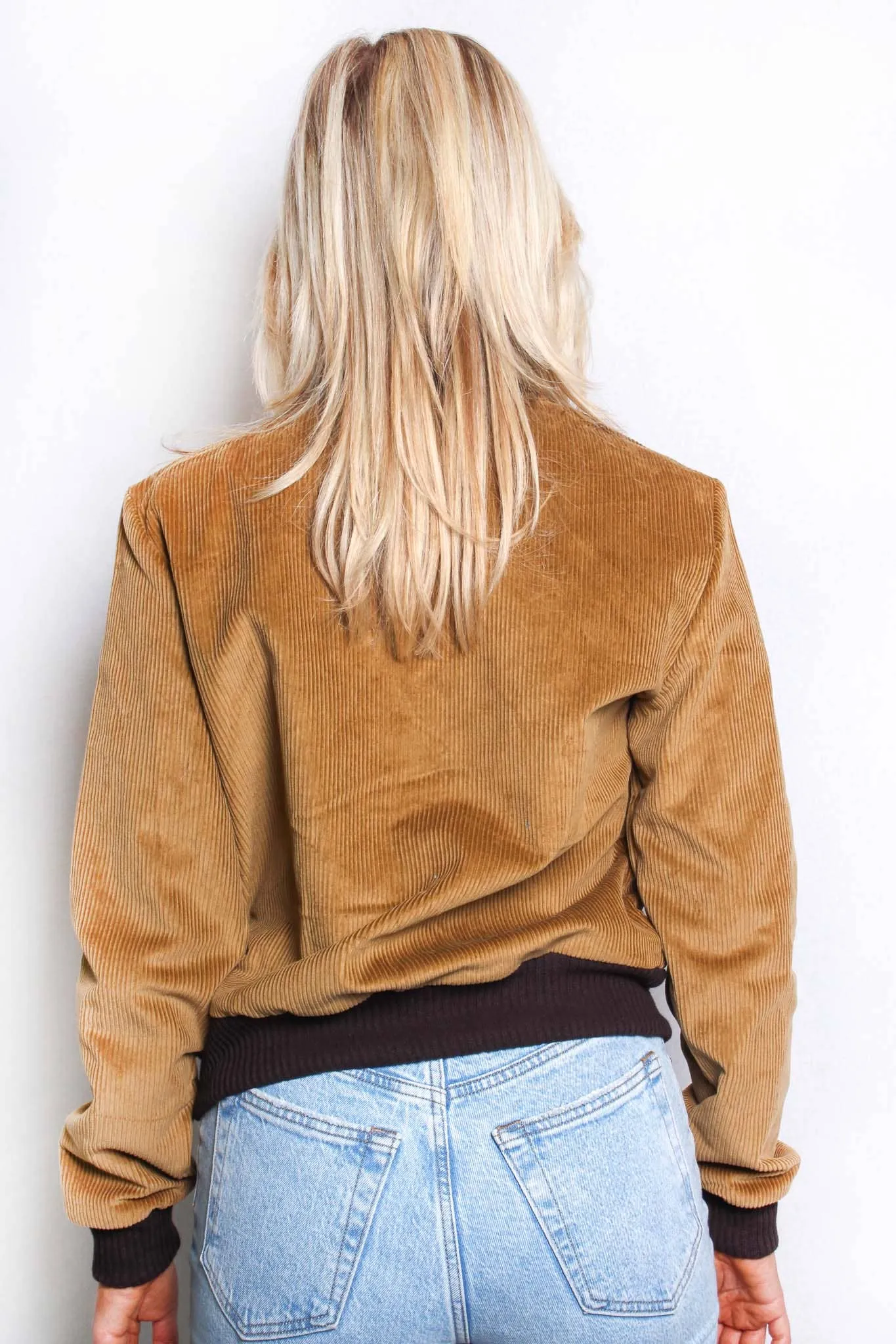 Golden Brown Women's Long Sleeve Lined Corduroy Bomber Jacket