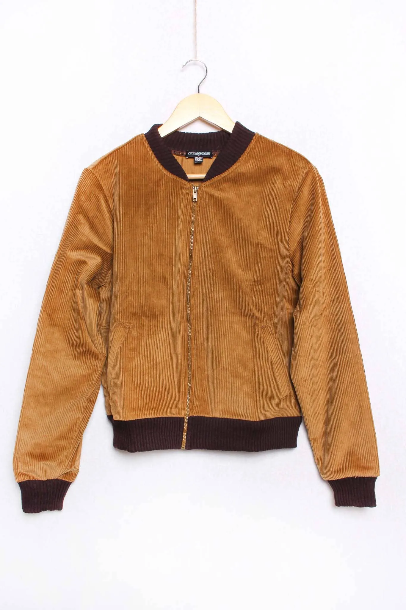 Golden Brown Women's Long Sleeve Lined Corduroy Bomber Jacket