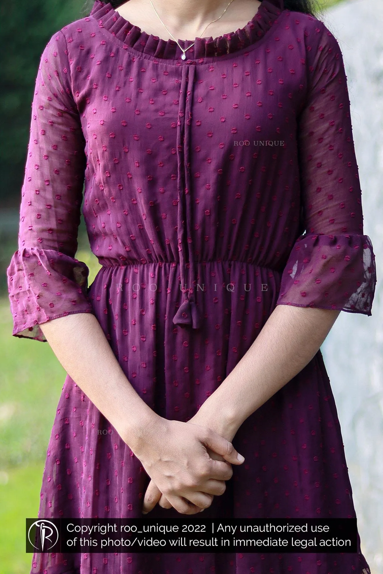 Grape Wine Frock With Two Layered Hem Line