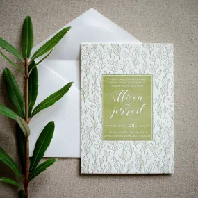 Green Leaf Personalized Letterpress Wedding Invitations