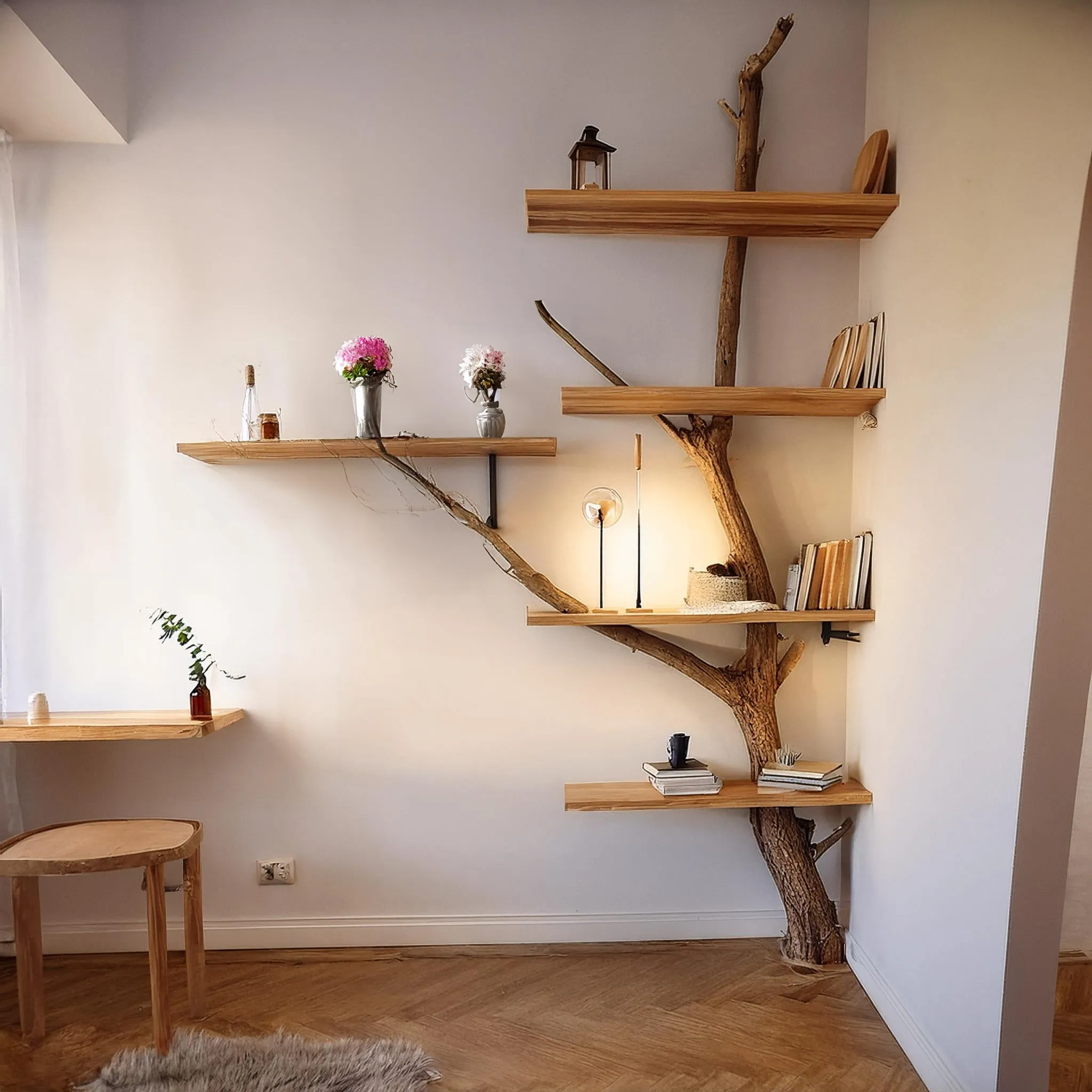 Handmade Tree Bookshelf with Branch Decor