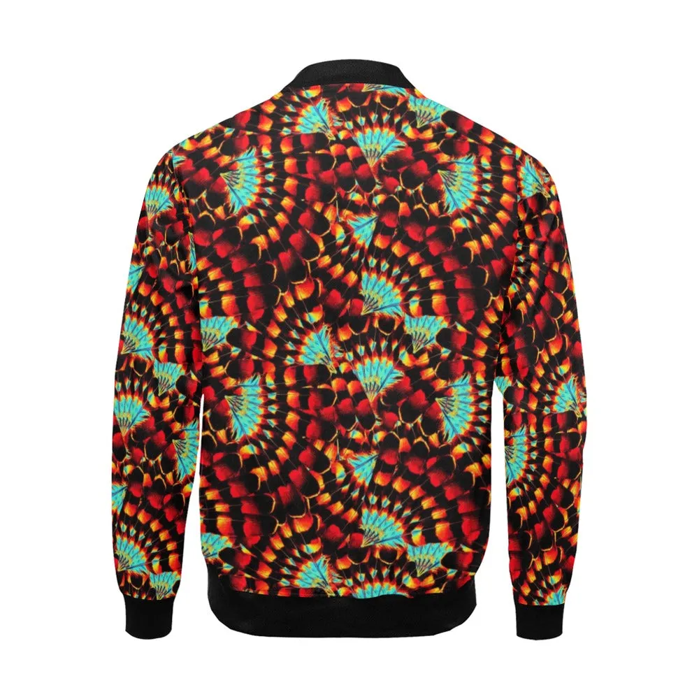 Hawk Feathers Fire and Turquoise Bomber Jacket for Men