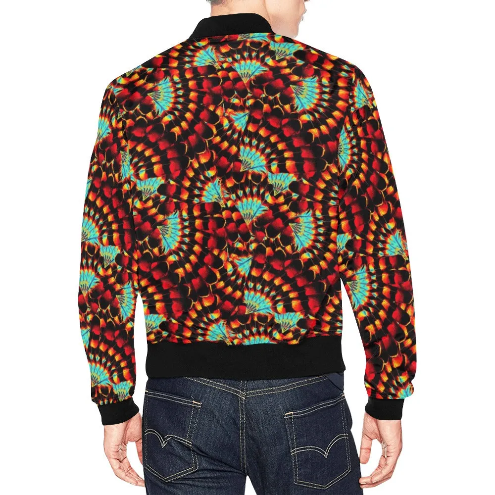 Hawk Feathers Fire and Turquoise Bomber Jacket for Men