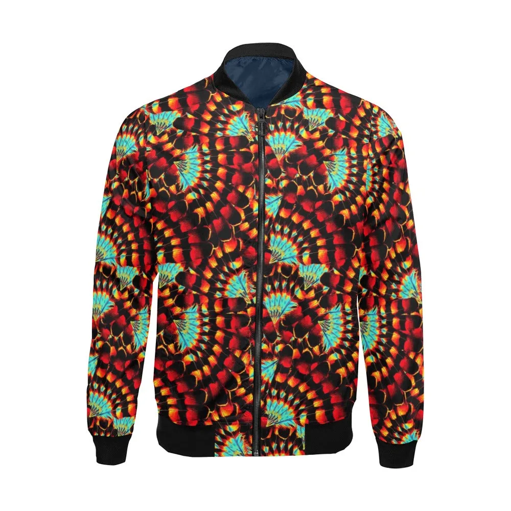 Hawk Feathers Fire and Turquoise Bomber Jacket for Men