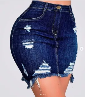 High Waist Ripped Denim Jeans Mini Skirt - Culture Heaven Special