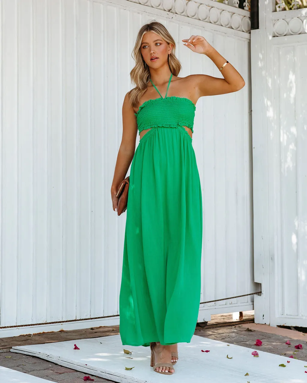 Hit The Beach Smocked Halter Maxi Dress - Kelly Green