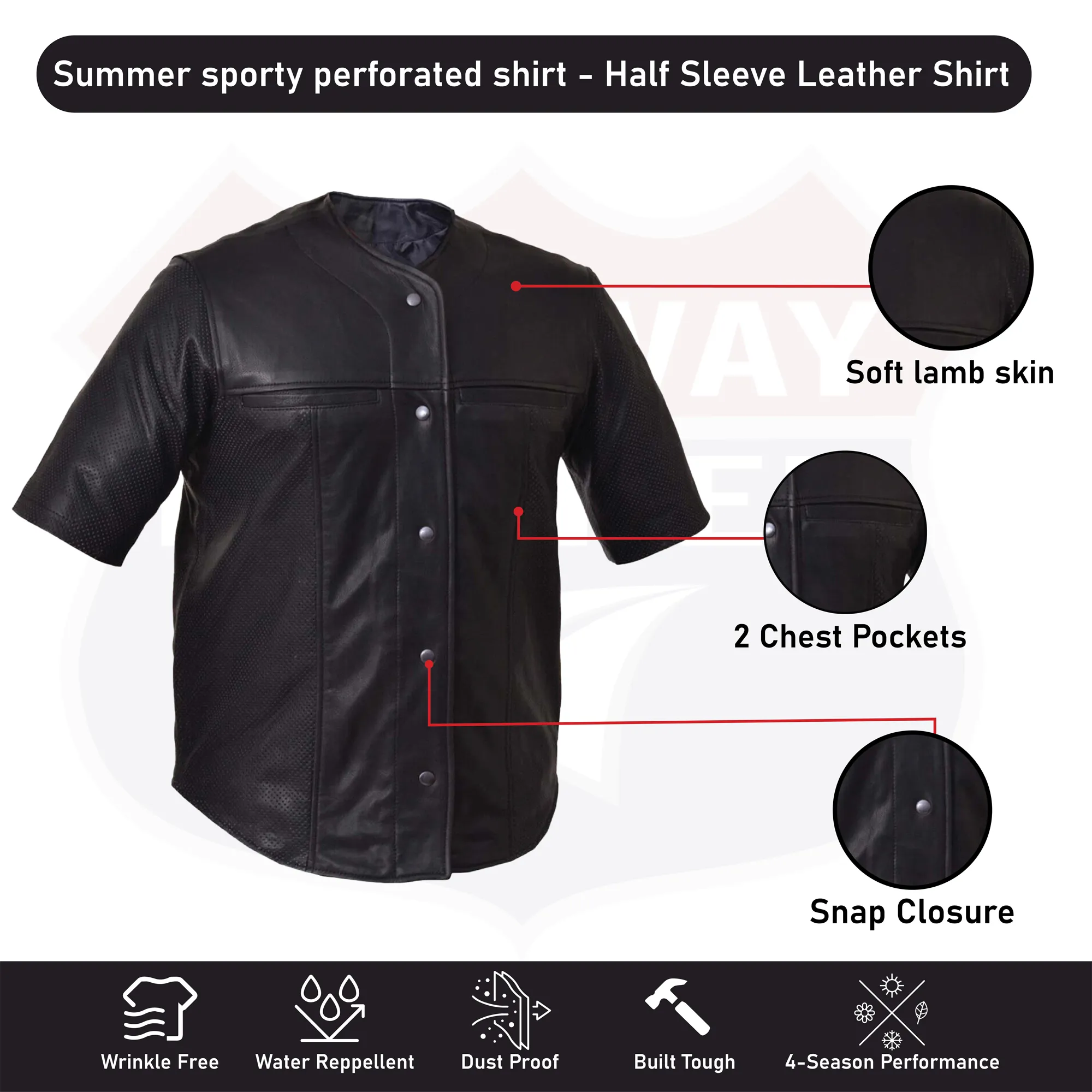 HL10868 Summer sporty perforated shirt - Half Sleeve Leather Shirt