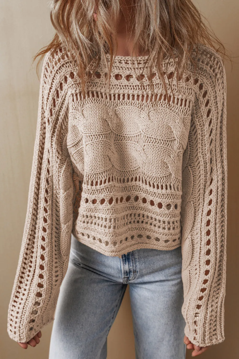 Hollowed Cable Knit Crop Sweater