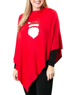 Holly Poncho - Red with Santa Face