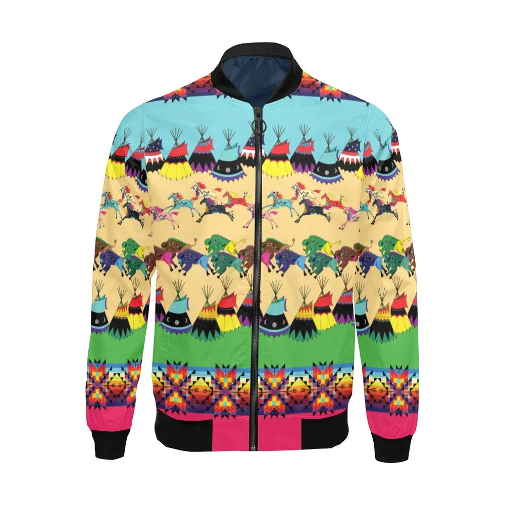 Horses and Buffalo Ledger Pink Bomber Jacket for Men