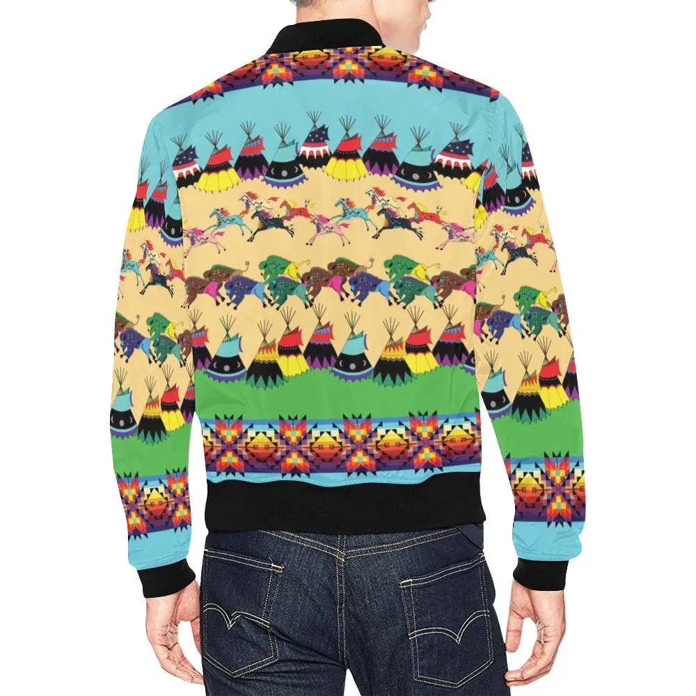 Horses and Buffalo Ledger Torquoise Bomber Jacket for Men