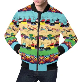 Horses and Buffalo Ledger Torquoise Bomber Jacket for Men