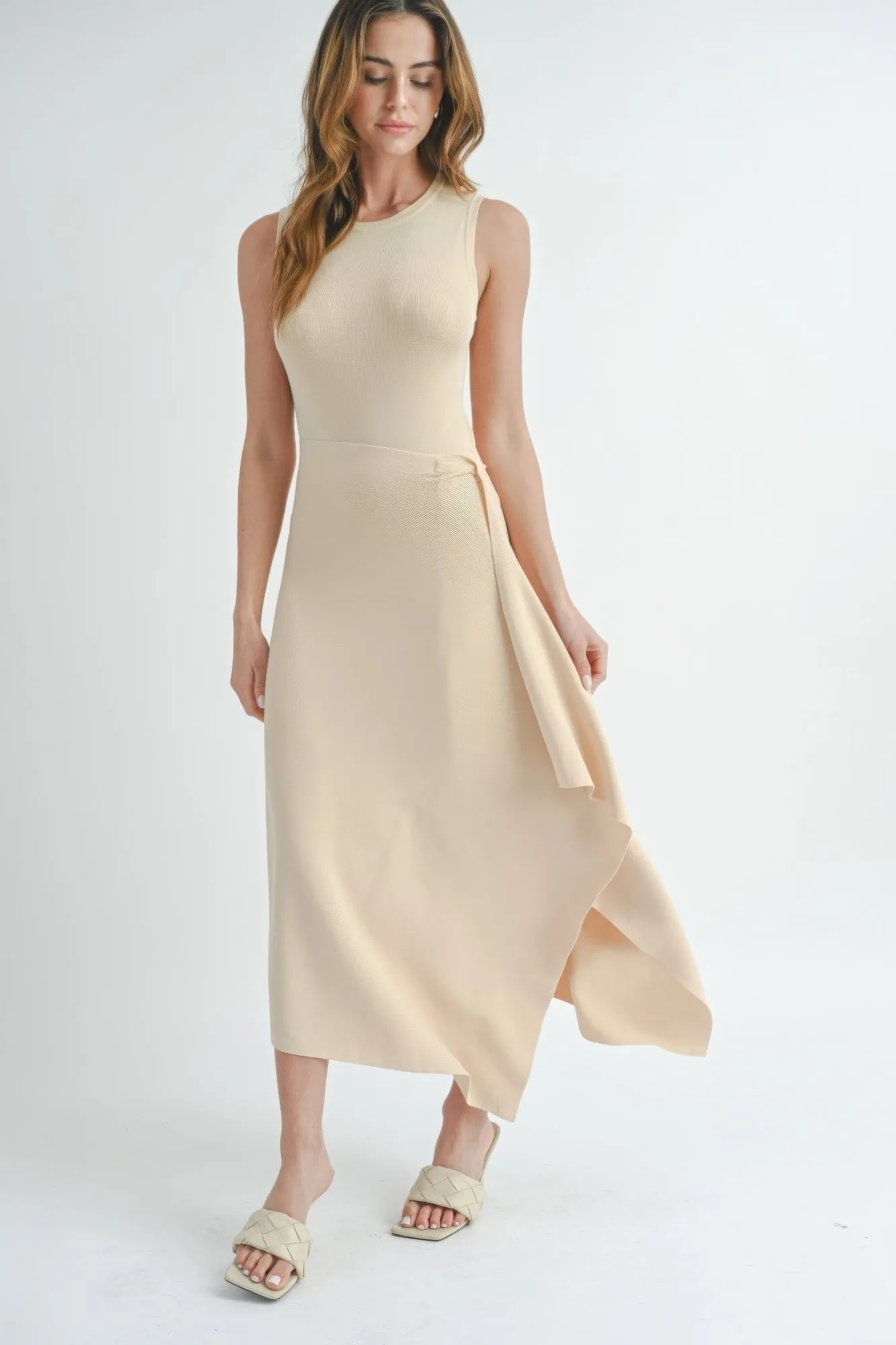 Hot Girl Classic Flow Asymmetrical Maxi Dress In Cream