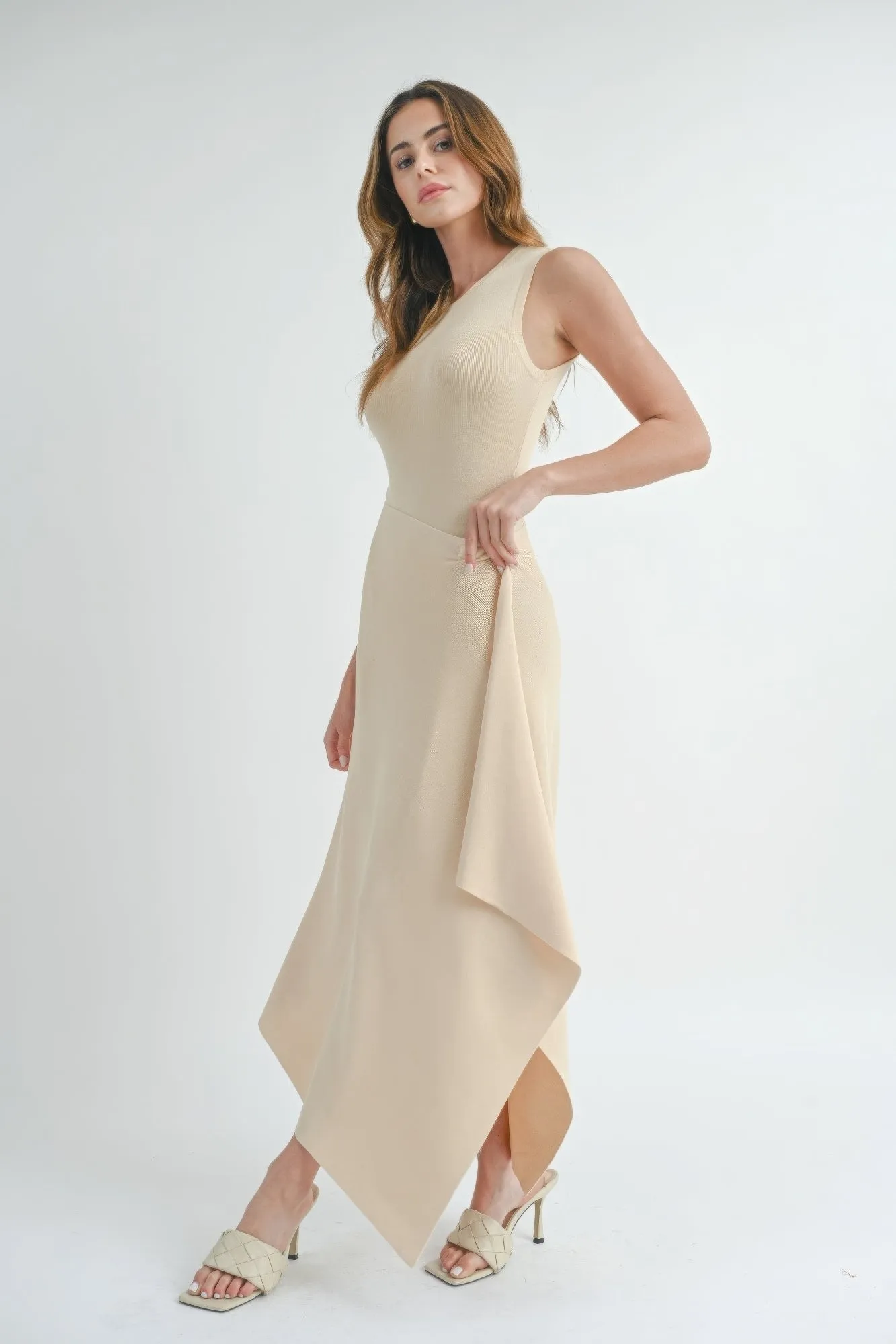 Hot Girl Classic Flow Asymmetrical Maxi Dress In Cream