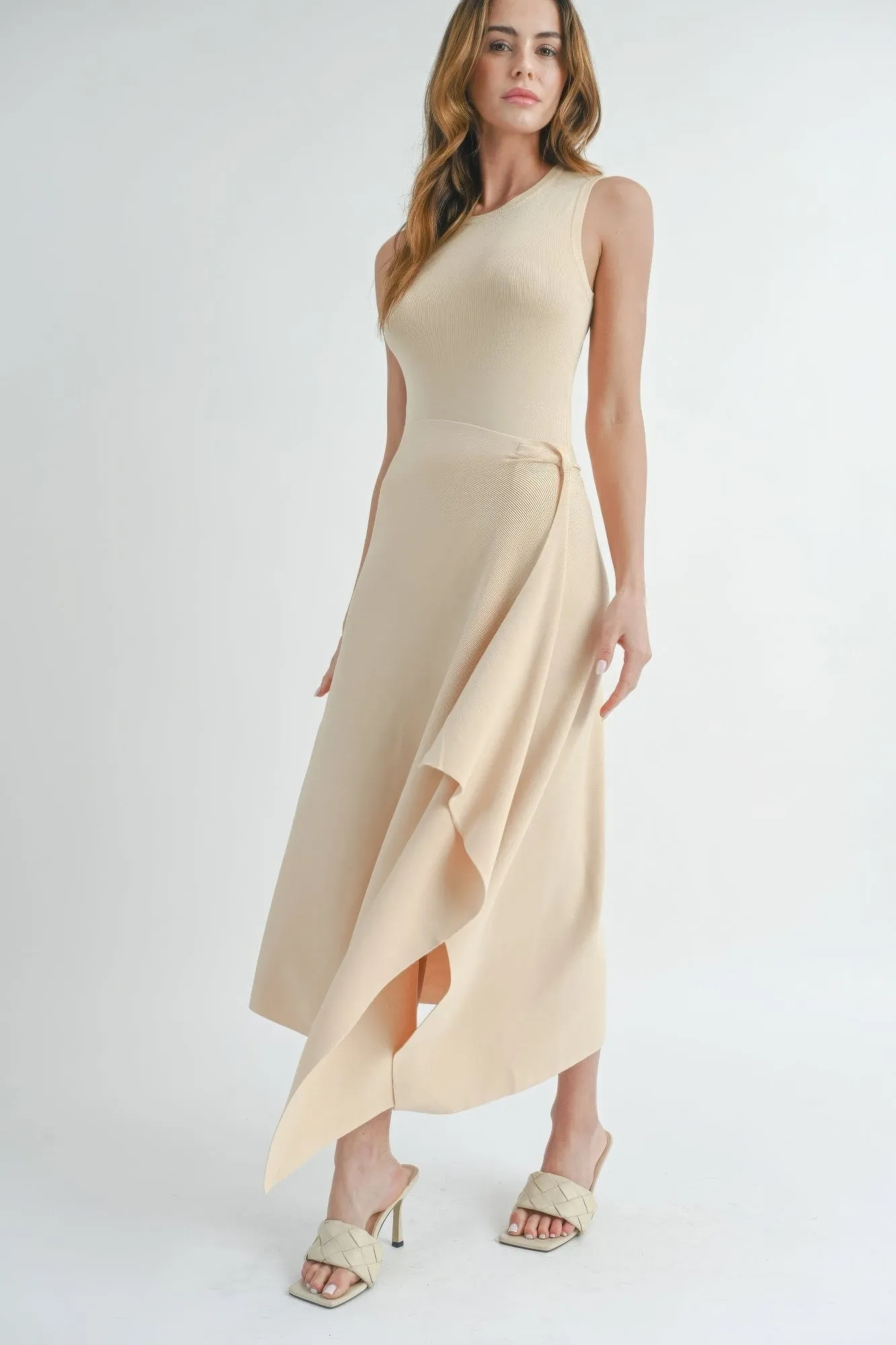 Hot Girl Classic Flow Asymmetrical Maxi Dress In Cream