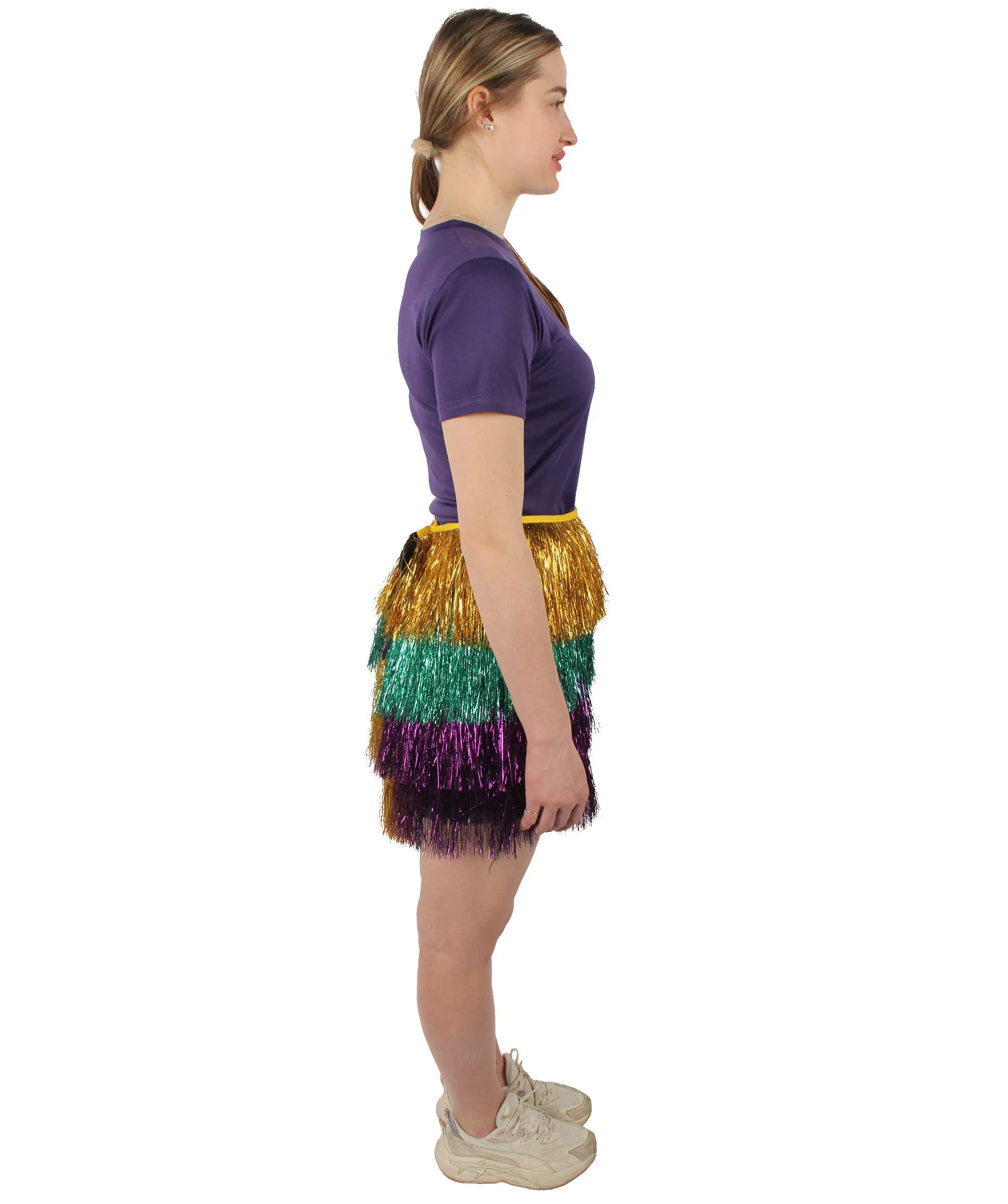 HPO Adult Women's Purple Green and Gold Tinsel Wrap Skirt| Perfect for Halloween