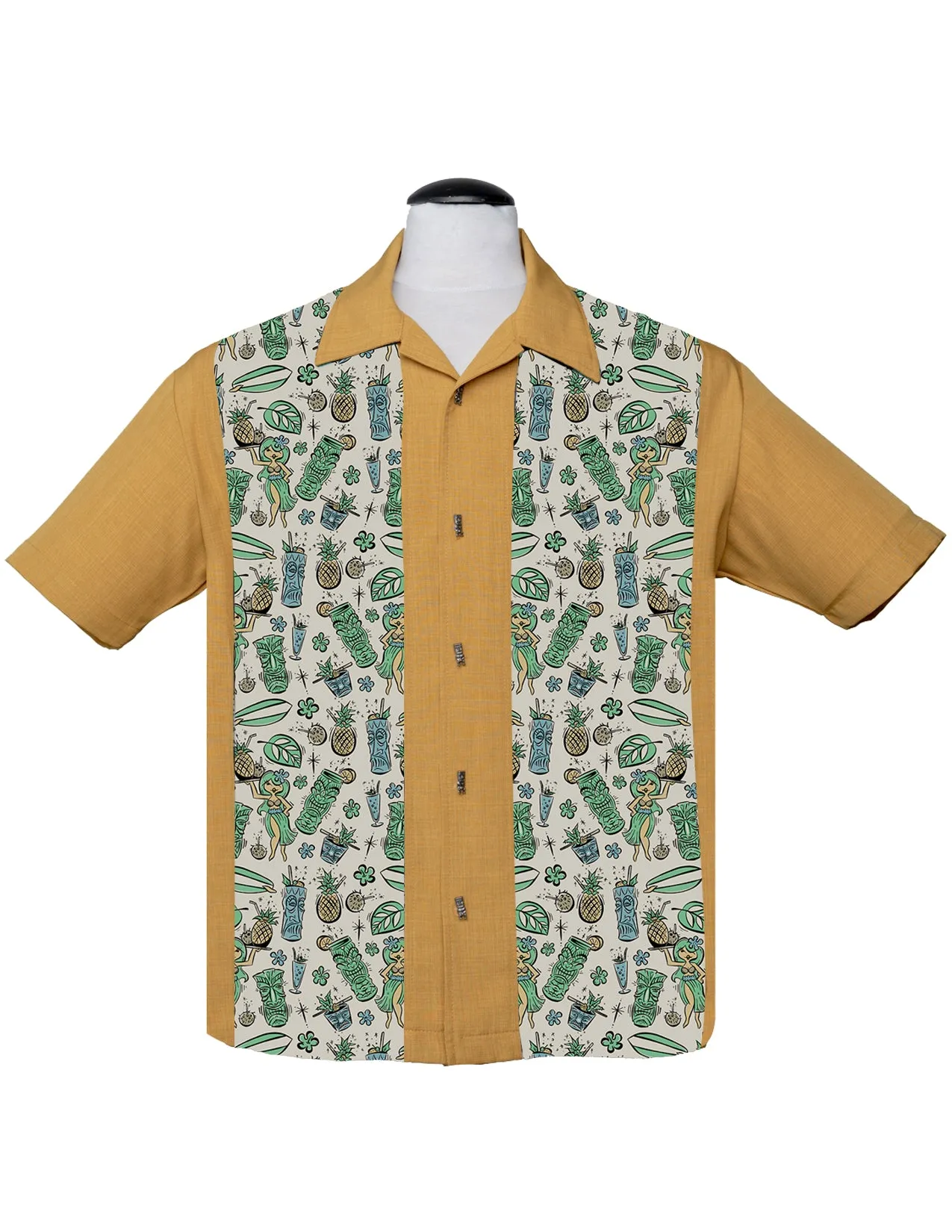 Hula & Cocktails Bowling Shirt in Mustard