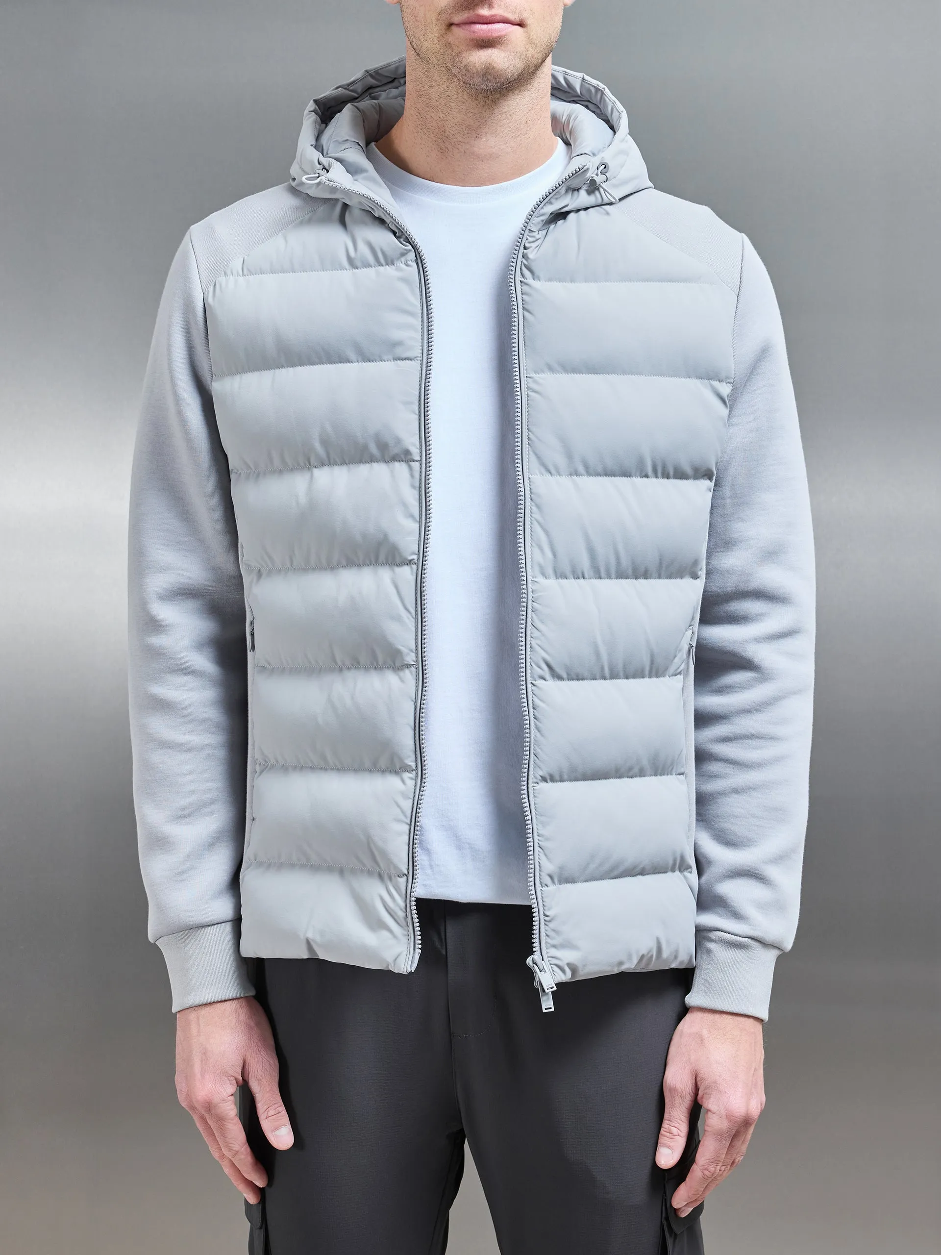 Hybrid Technical Puffer Windbreaker in Mid Grey