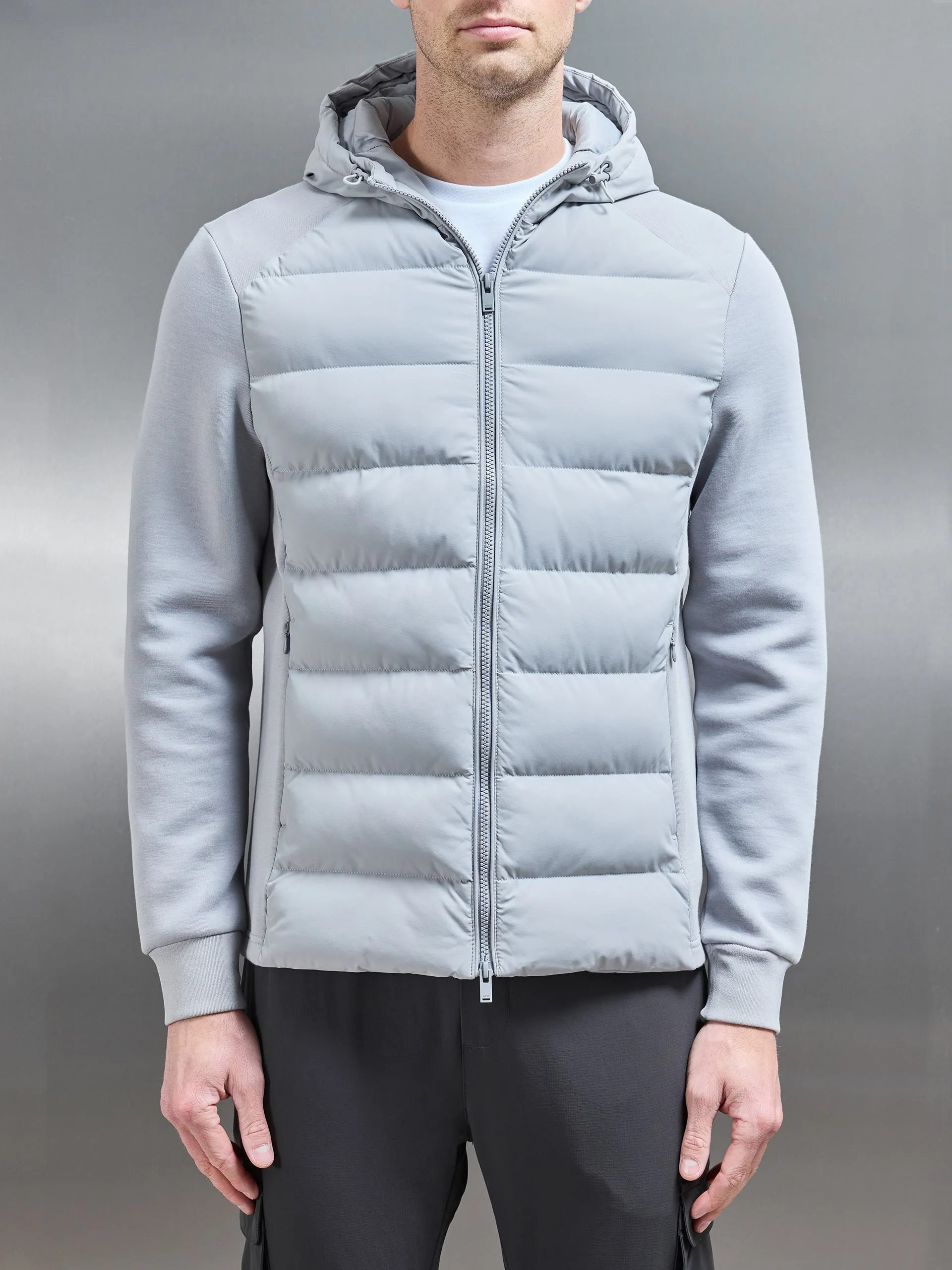 Hybrid Technical Puffer Windbreaker in Mid Grey