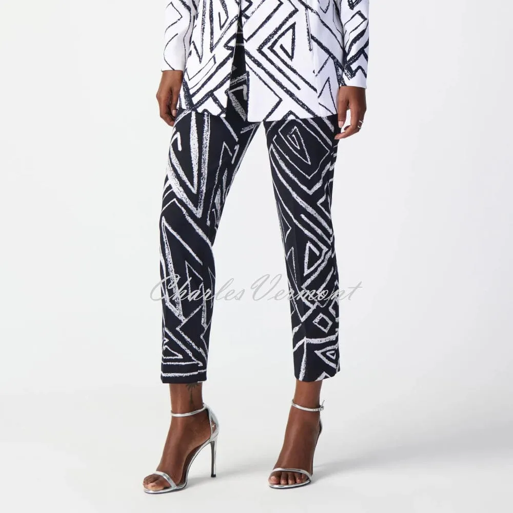 Joseph Ribkoff Geometric Print Trouser  - Style 241271 (Midnight Blue / Vanilla)