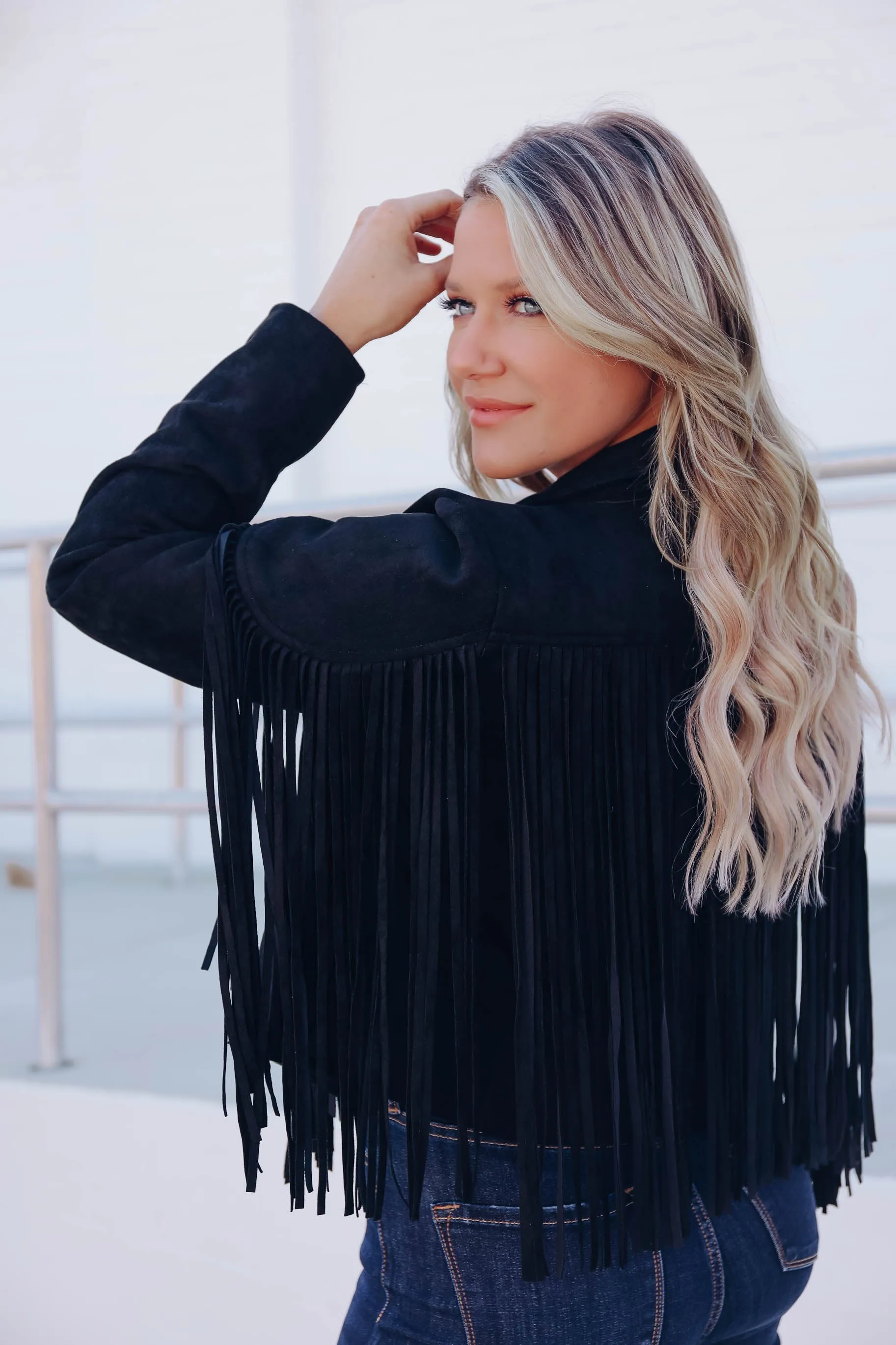 Kayden Faux Suede Fringe Jacket - Black