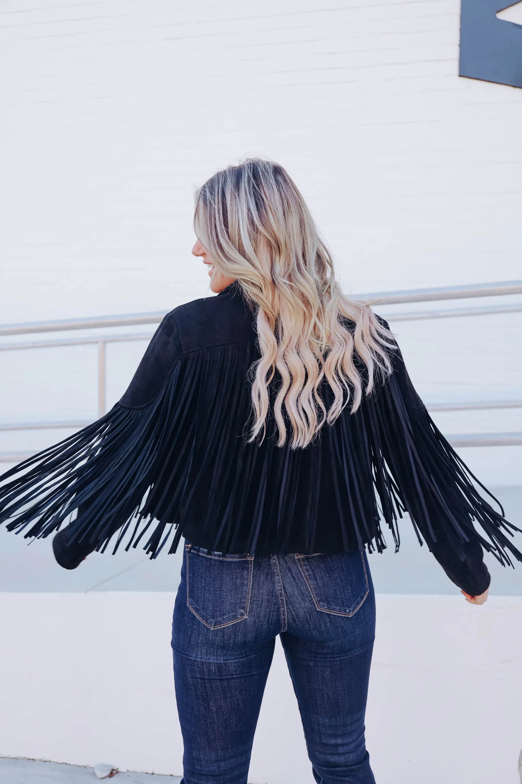 Kayden Faux Suede Fringe Jacket - Black