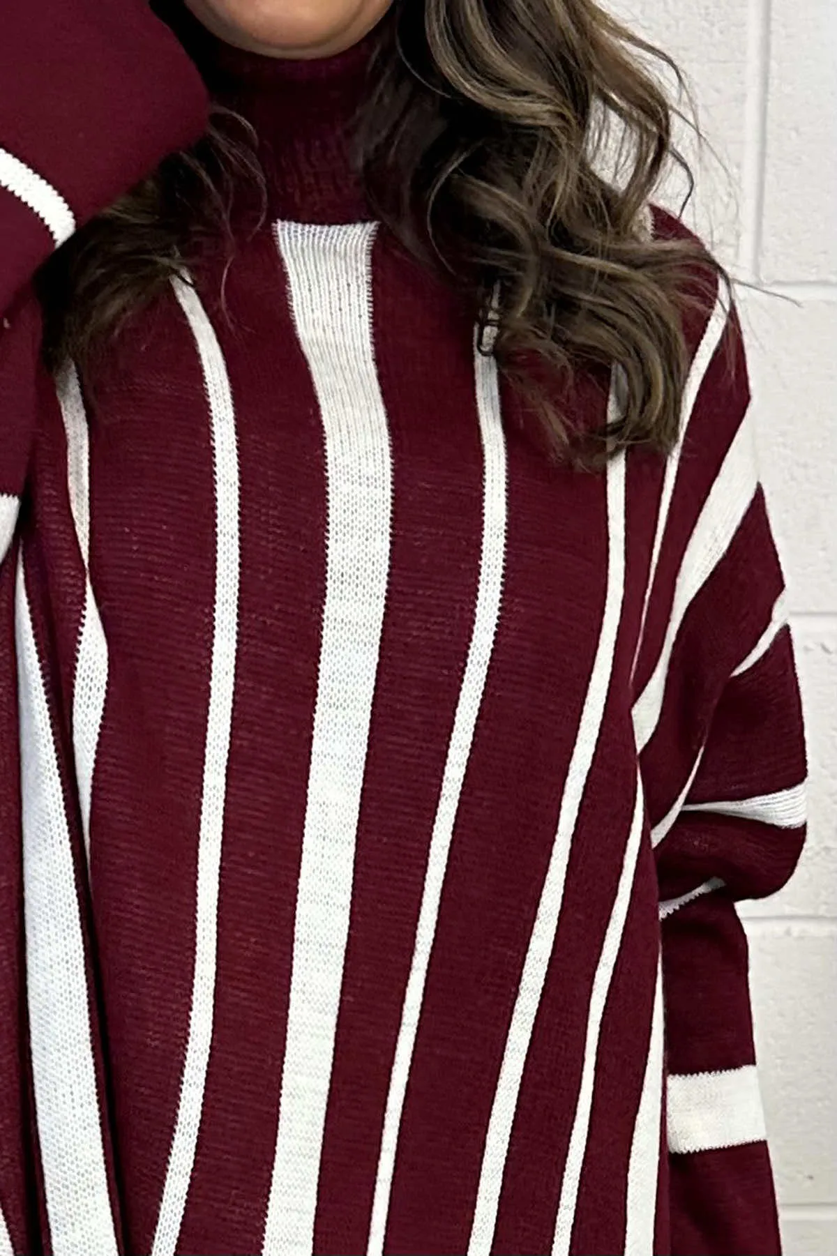 Kenzie Stripe Polo Knitted Jumper Wine