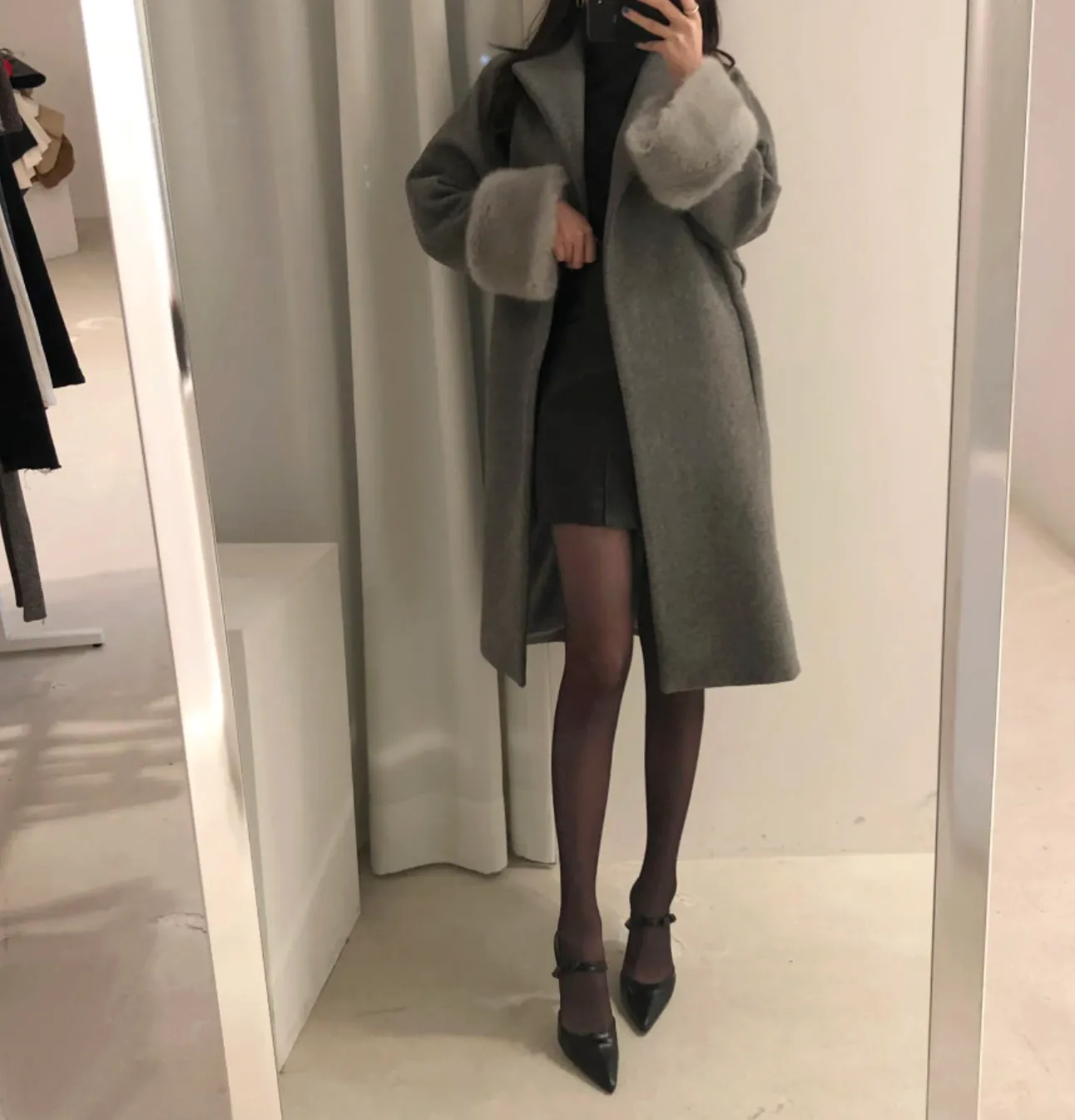 [Korean Style] Filicca Belted Wool Coat with Fur Scarf