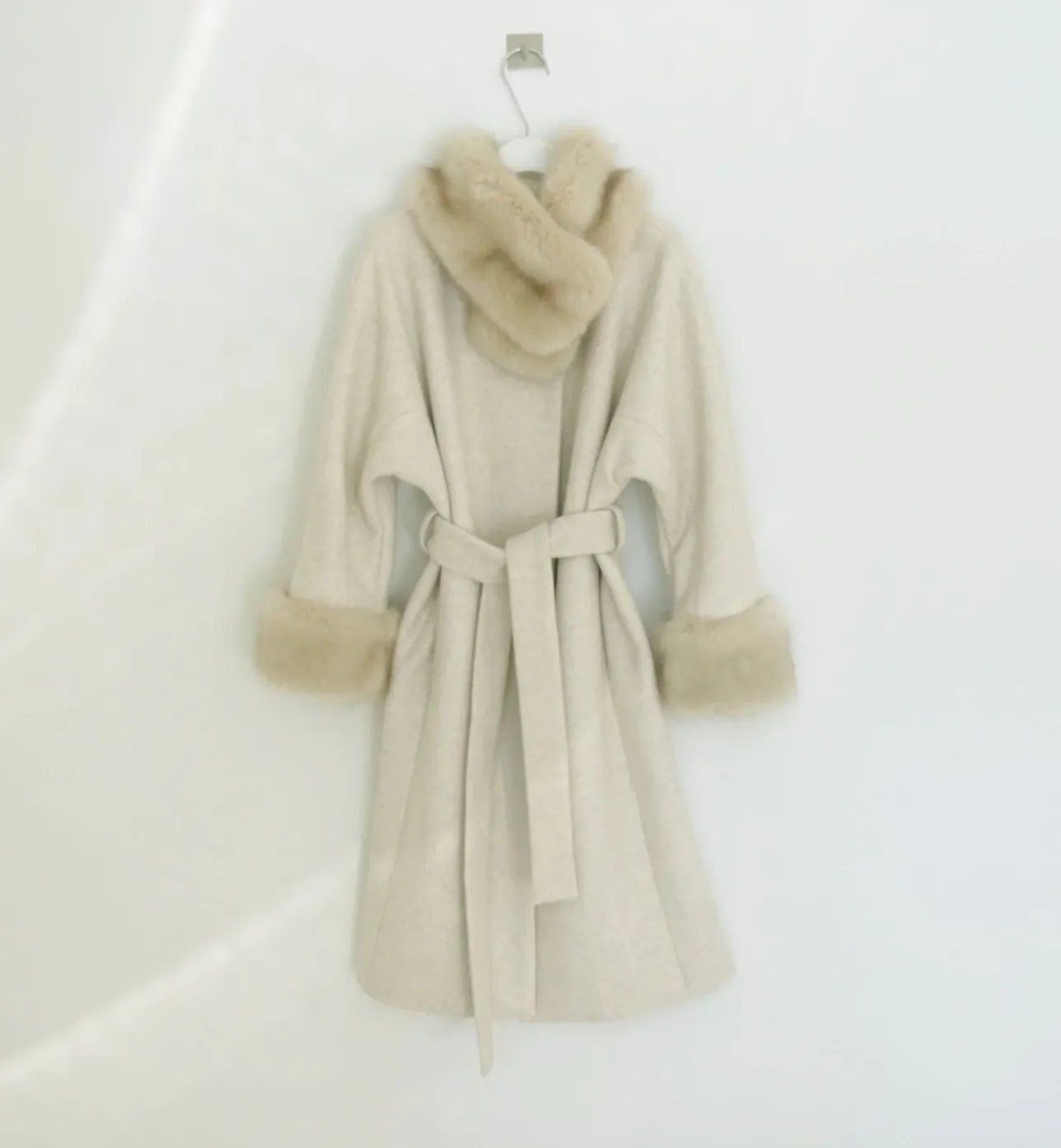 [Korean Style] Filicca Belted Wool Coat with Fur Scarf