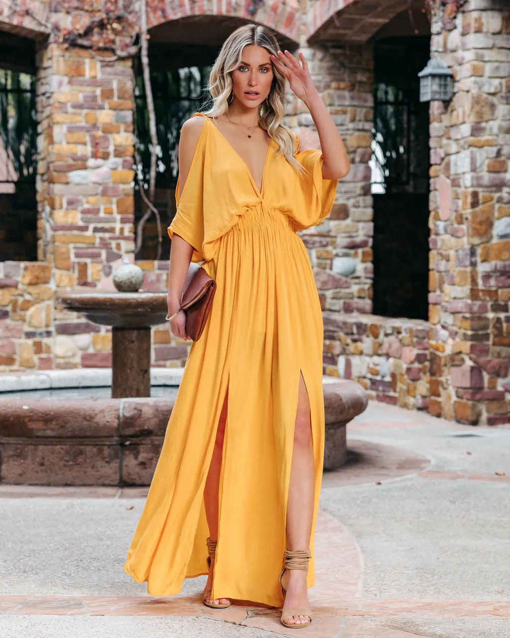 Korrine Cold Shoulder Maxi Dress - Marigold