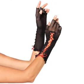 Lace Up Fishnet Fingerless Gloves