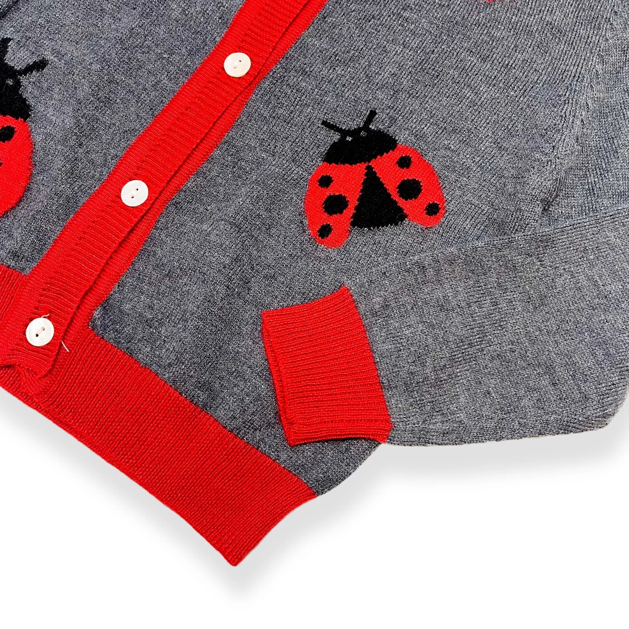 Ladybug Wooly Cardigan - Grey